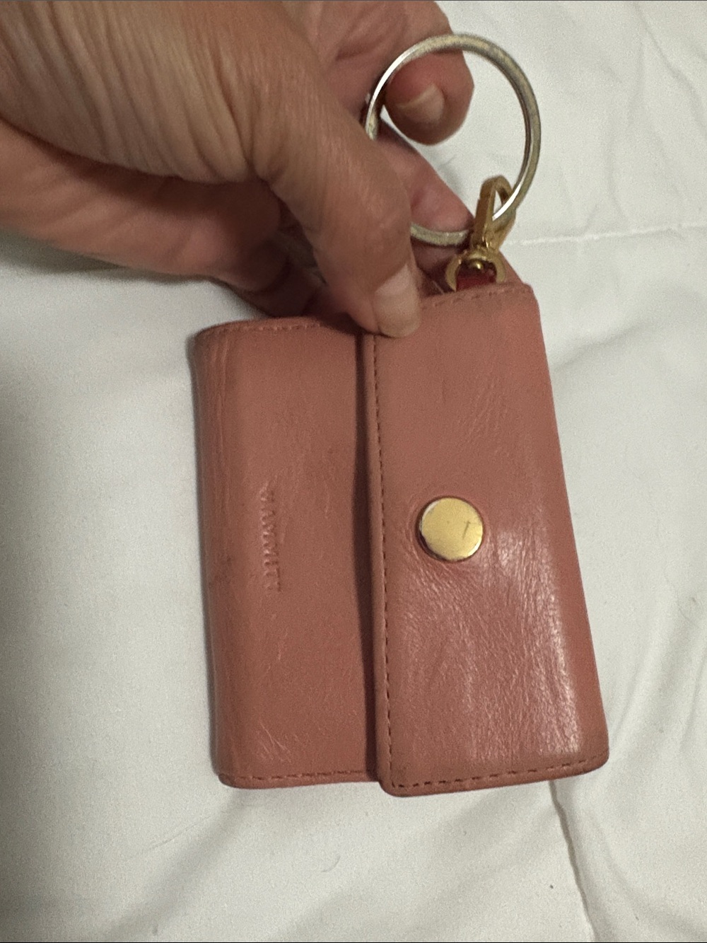 Leather Key Wallet with Gold Ring - Dusty Rose Hammit
